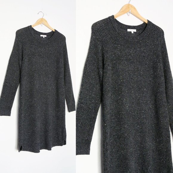 Madewell Curved Hem Sweater Dress M Wool Blend Long Sleeve Donegal Thunder Gray - Picture 3 of 14